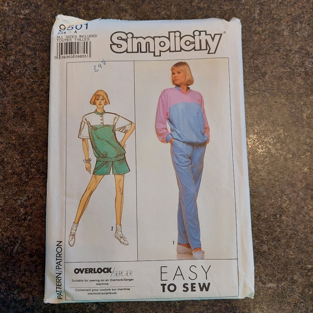 Simplicity Sewing Pattern 9501 Sweatsuit Jumpsuit Shorts Vintage Uncut